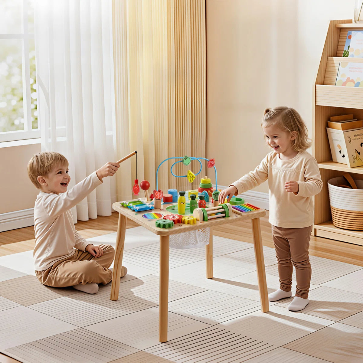Montessori Activity Table for Toddler 1-3 Years Old, 13 in 1 Wooden Learn Activity Desk, Baby Play Table for Boys & Girls Aged 6+ Months, Great Birthday, Christmas, Children's Day Present