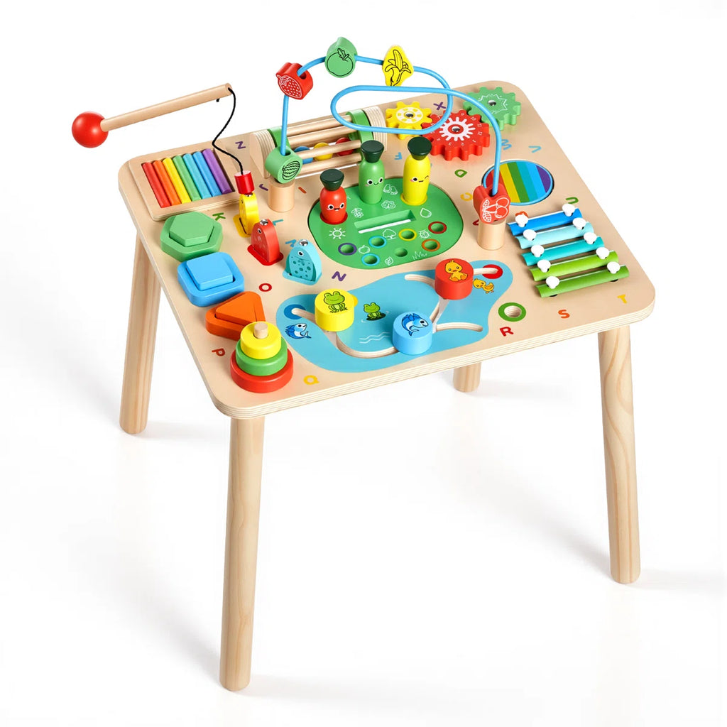 Montessori Activity Table for Toddler 1-3 Years Old, 13 in 1 Wooden Learn Activity Desk, Baby Play Table for Boys & Girls Aged 6+ Months, Great Birthday, Christmas, Children's Day Present