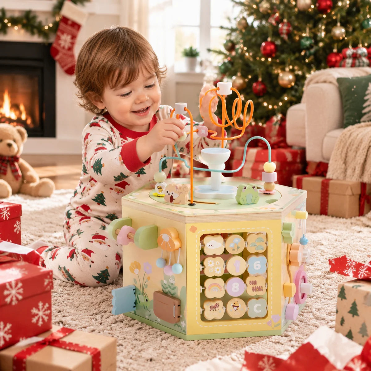 Wooden Activity Cube, Learning Activity Center, Educational Wooden Toys For Toddlers